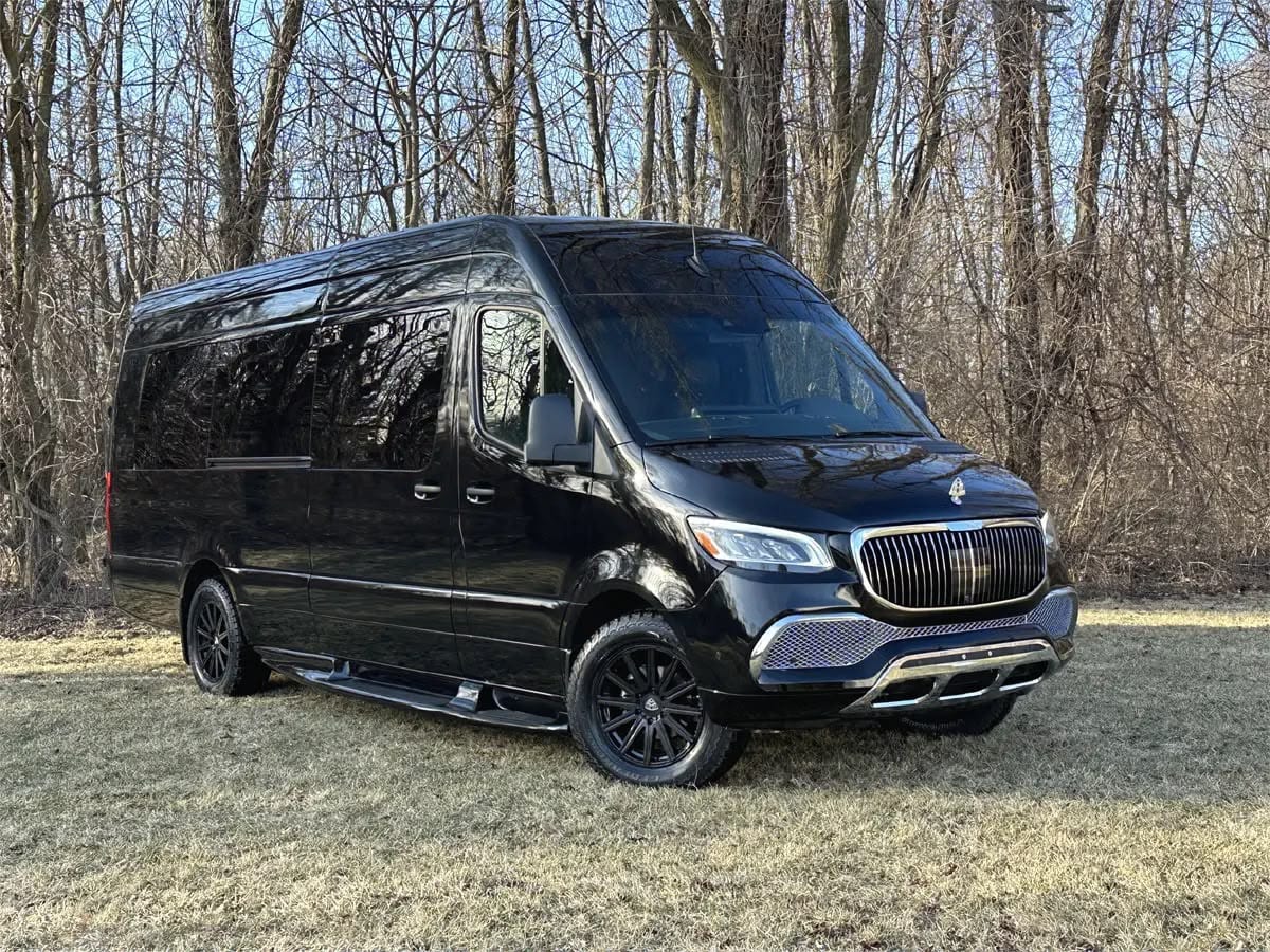 The Monarch Maybach luxury Sprinter, front three-quarter view — Excalibur west metro service, Oklahoma